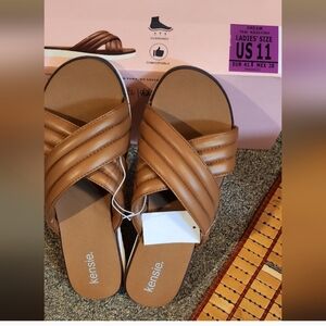 KensieKensie Womens' Dream Cross Band Comfortable & Cushioned Slip-On Sa…